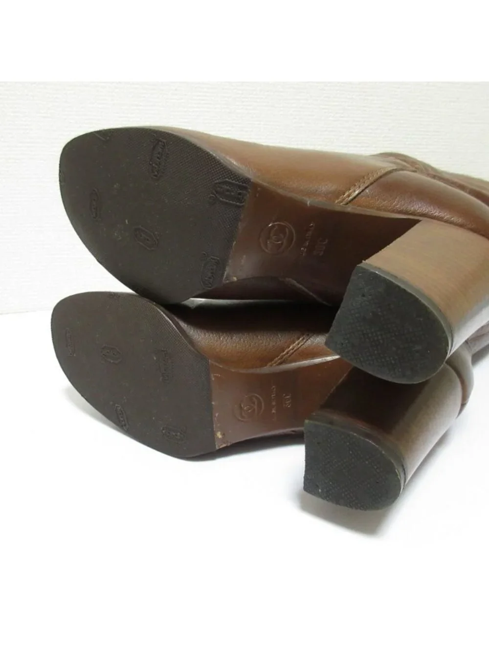 Chanel CC Logo Leather Long Boots 36 Brown
